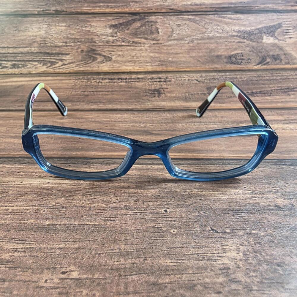Coach Women's Blue Rectangular Glasses with Multicolor Temples